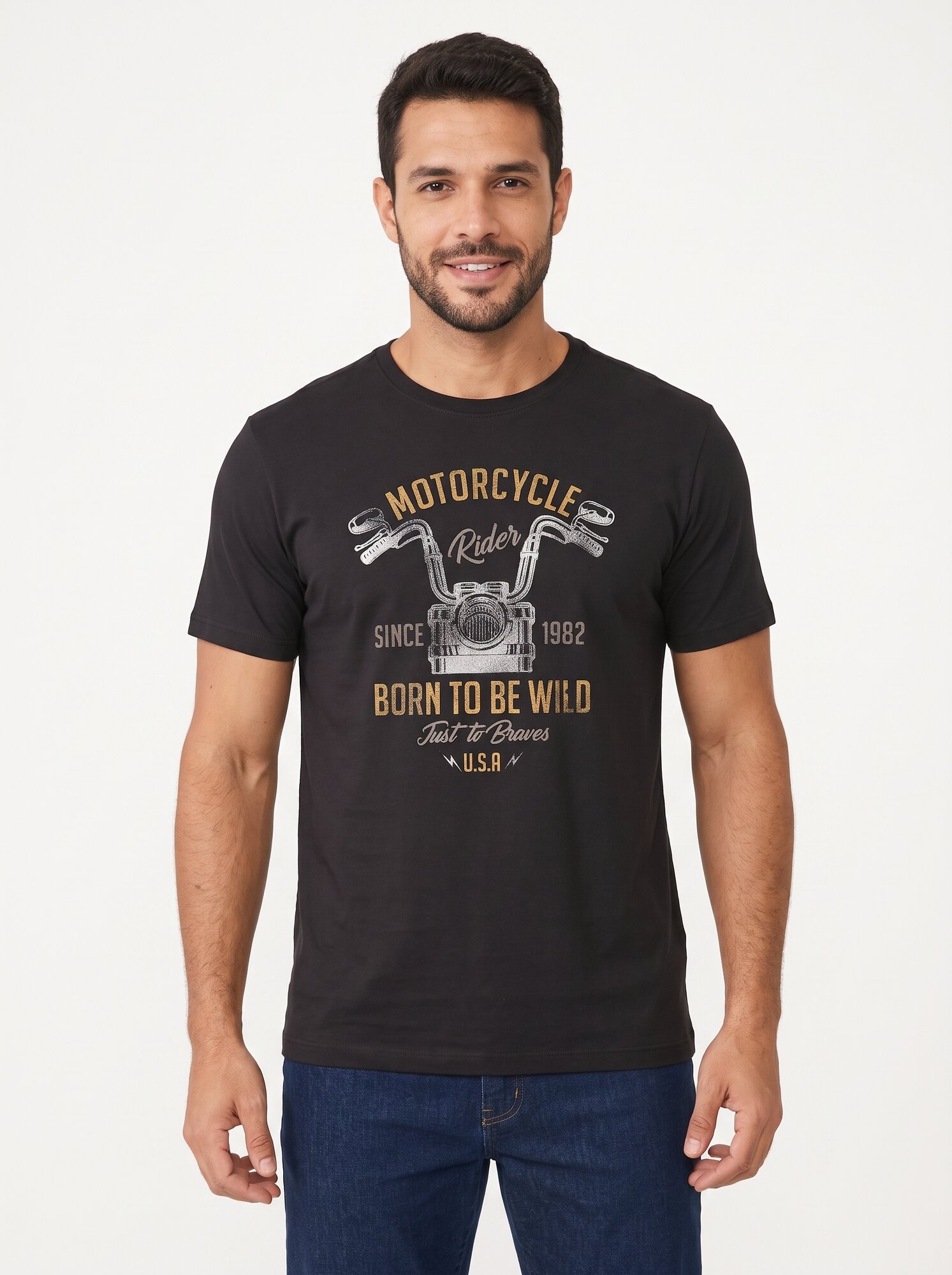 Camiseta Masculina Motorcycle Rider 100% Algodão Preta