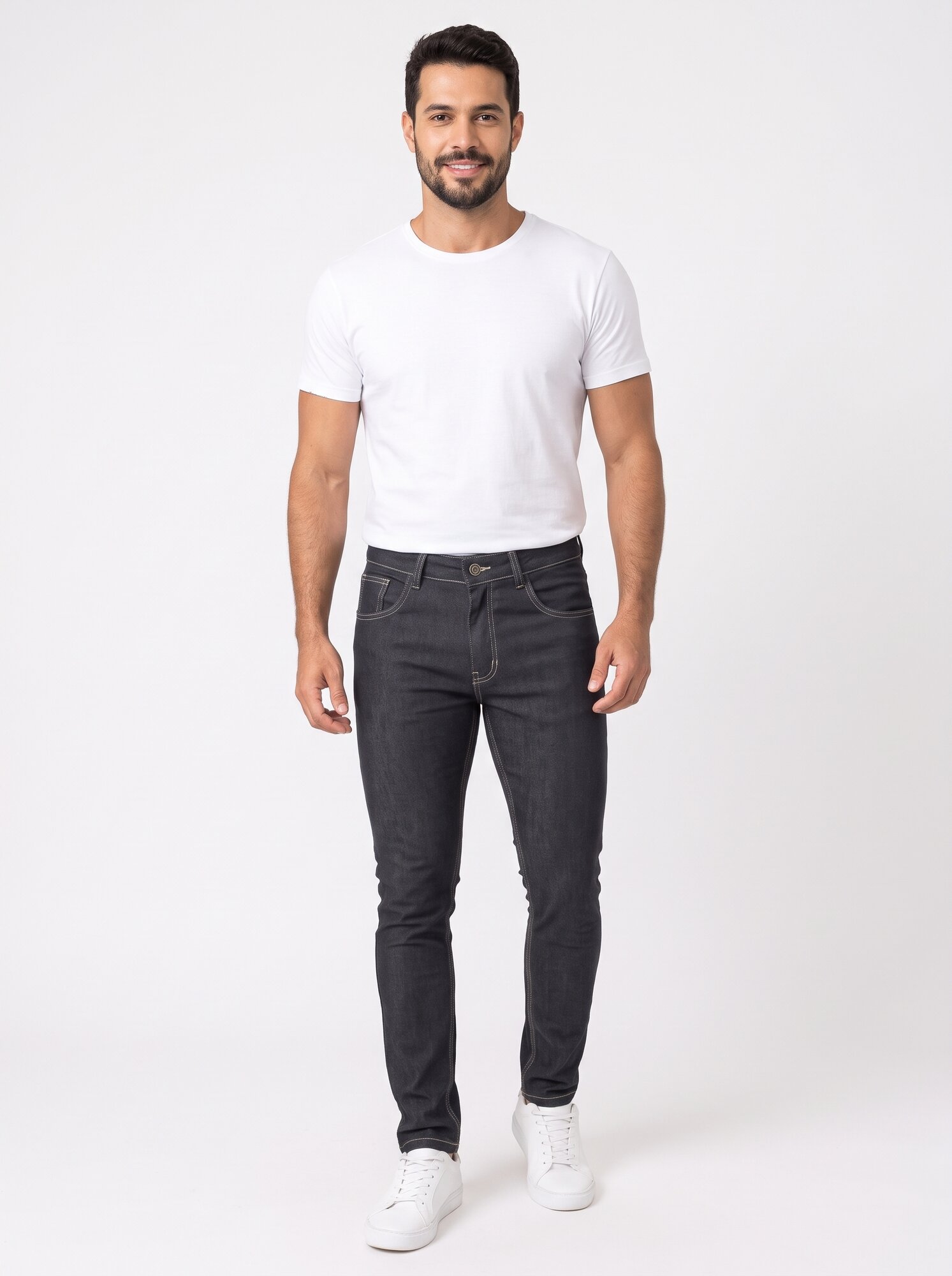 Calça Jeans Skinny Masculina Cintura Média Preto