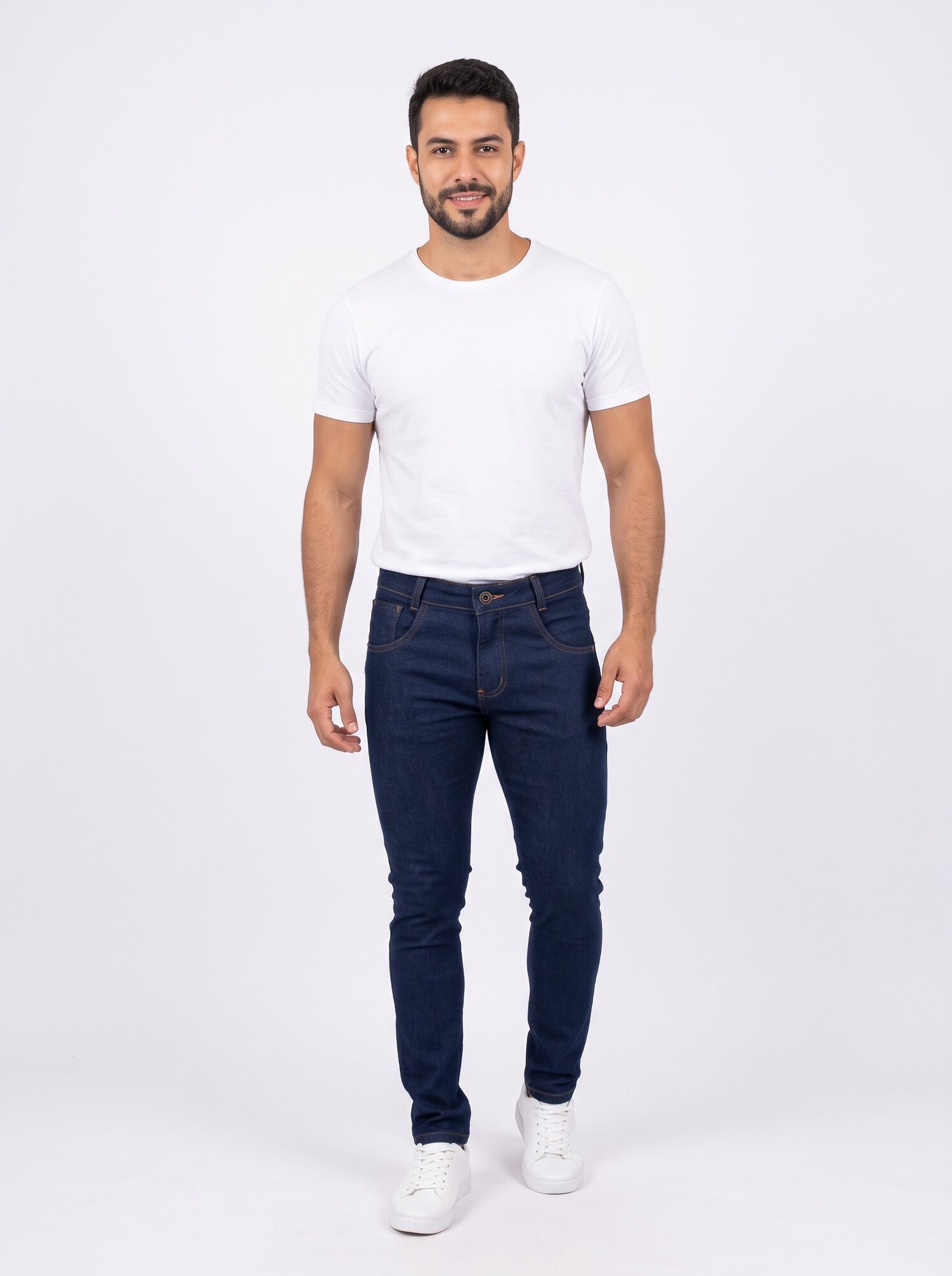 Calça Jeans Skinny Masculina Cintura Média Azul Escuro